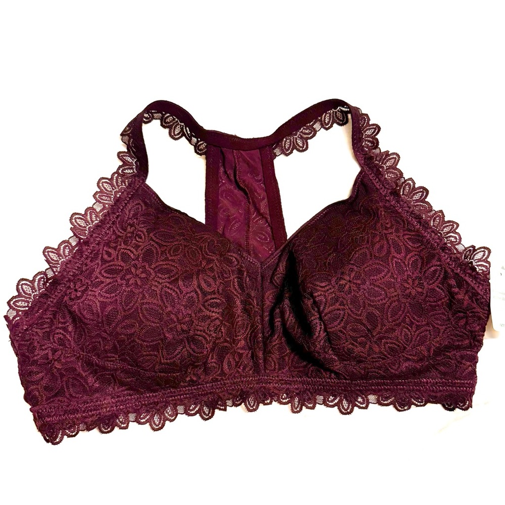 NWT Aerie Lace Padded Racerback Bralette Wine Burgundy XL American Eagle AE Bra